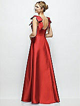 Rear View Thumbnail - Poppy Red Deep V-Neck Satin Ball Gown with Shoulder Bows