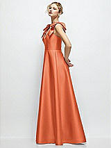 Side View Thumbnail - Portofino Orange Deep V-Neck Satin Ball Gown with Shoulder Bows