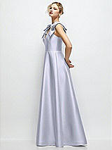 Side View Thumbnail - Silver Dove Deep V-Neck Satin Ball Gown with Shoulder Bows