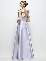Rear View Thumbnail - Silver Dove Deep V-Neck Satin Ball Gown with Shoulder Bows