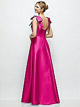 Rear View Thumbnail - Think Pink Deep V-Neck Satin Ball Gown with Shoulder Bows