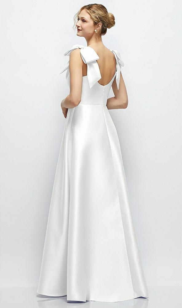 Back View - White Deep V-Neck Satin Ball Gown with Shoulder Bows