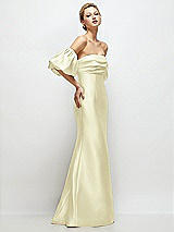 Side View Thumbnail - Butter Yellow Off-the-Shoulder Puff Sleeve Satin Maxi Dress with Flared Skirt