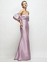 Side View Thumbnail - Suede Rose Off-the-Shoulder Puff Sleeve Satin Maxi Dress with Flared Skirt