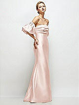 Side View Thumbnail - Blush Off-the-Shoulder Puff Sleeve Satin Maxi Dress with Flared Skirt
