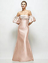 Front View Thumbnail - Cameo Off-the-Shoulder Puff Sleeve Satin Maxi Dress with Flared Skirt