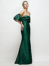 Side View Thumbnail - Hunter Green Off-the-Shoulder Puff Sleeve Satin Maxi Dress with Flared Skirt