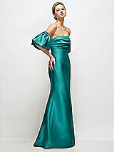 Side View Thumbnail - Jade Off-the-Shoulder Puff Sleeve Satin Maxi Dress with Flared Skirt