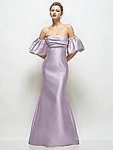 Front View Thumbnail - Lilac Haze Off-the-Shoulder Puff Sleeve Satin Maxi Dress with Flared Skirt