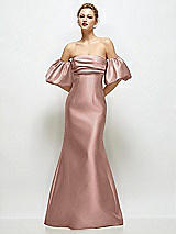 Front View Thumbnail - Neu Nude Off-the-Shoulder Puff Sleeve Satin Maxi Dress with Flared Skirt
