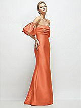 Side View Thumbnail - Portofino Orange Off-the-Shoulder Puff Sleeve Satin Maxi Dress with Flared Skirt