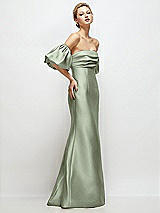 Side View Thumbnail - Sage Off-the-Shoulder Puff Sleeve Satin Maxi Dress with Flared Skirt