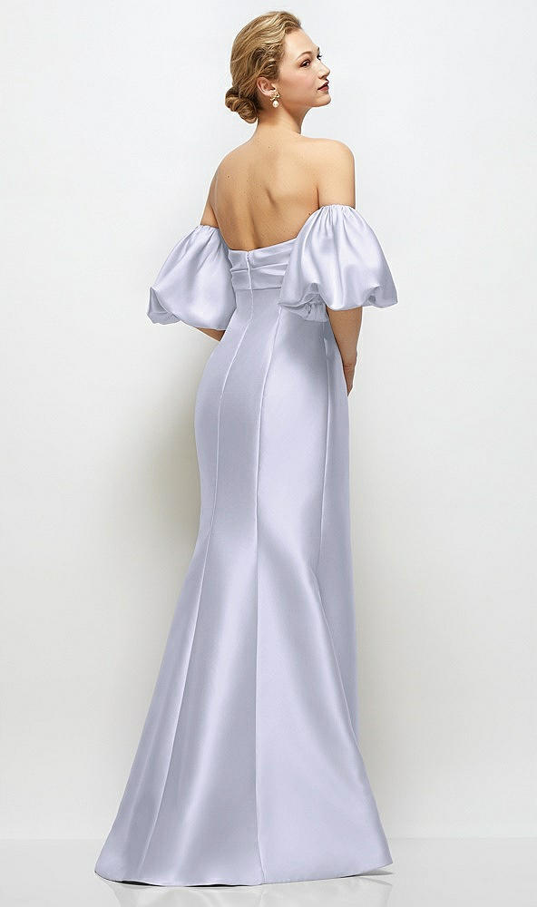 Back View - Silver Dove Off-the-Shoulder Puff Sleeve Satin Maxi Dress with Flared Skirt