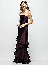 Side View Thumbnail - Deep Plum Strapless Bodycon Maxi Dress with Tiered Ruffle Skirt