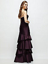 Rear View Thumbnail - Deep Plum Strapless Bodycon Maxi Dress with Tiered Ruffle Skirt