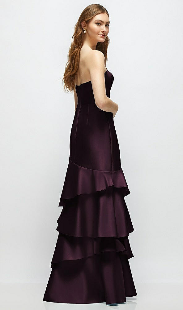 Back View - Deep Plum Strapless Bodycon Maxi Dress with Tiered Ruffle Skirt