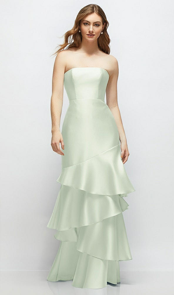 Front View - Mint Green Strapless Bodycon Maxi Dress with Tiered Ruffle Skirt