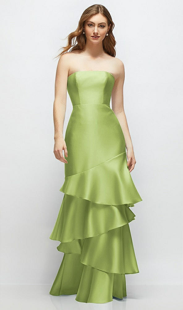 Front View - Mojito Strapless Bodycon Maxi Dress with Tiered Ruffle Skirt