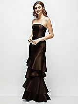 Side View Thumbnail - Espresso Strapless Bodycon Maxi Dress with Tiered Ruffle Skirt