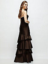 Rear View Thumbnail - Espresso Strapless Bodycon Maxi Dress with Tiered Ruffle Skirt