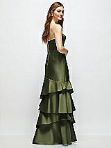 Rear View Thumbnail - Olive Green Strapless Bodycon Maxi Dress with Tiered Ruffle Skirt