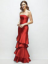 Side View Thumbnail - Poppy Red Strapless Bodycon Maxi Dress with Tiered Ruffle Skirt