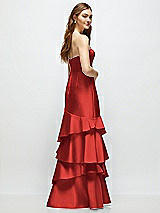 Rear View Thumbnail - Poppy Red Strapless Bodycon Maxi Dress with Tiered Ruffle Skirt