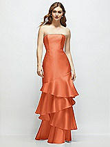 Front View Thumbnail - Portofino Orange Strapless Bodycon Maxi Dress with Tiered Ruffle Skirt
