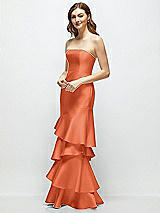 Side View Thumbnail - Portofino Orange Strapless Bodycon Maxi Dress with Tiered Ruffle Skirt