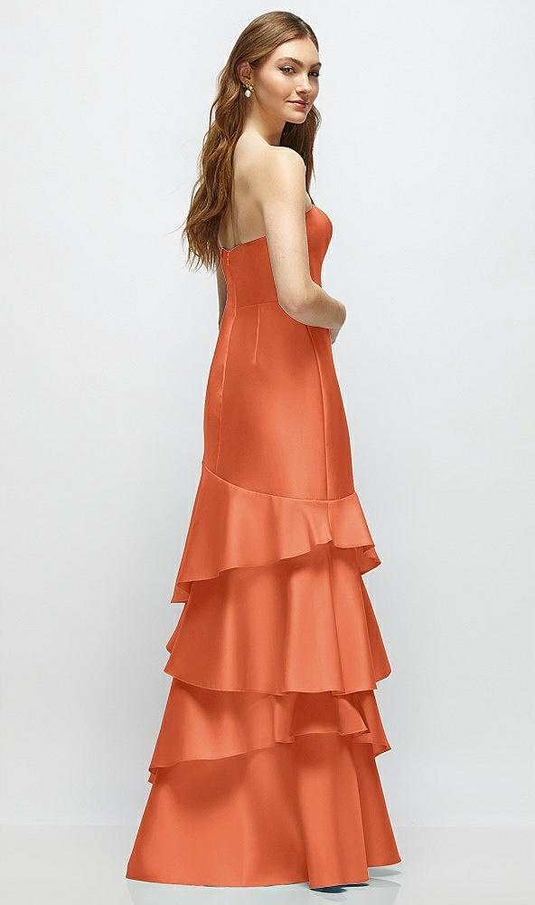 Back View - Portofino Orange Strapless Bodycon Maxi Dress with Tiered Ruffle Skirt
