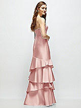 Rear View Thumbnail - Rose Strapless Bodycon Maxi Dress with Tiered Ruffle Skirt