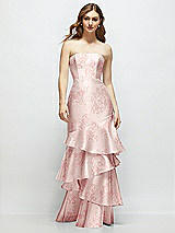 Side View Thumbnail - Bow And Blossom Print Floral Strapless Bodycon Maxi Dress with Tiered Ruffle Skirt