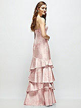 Rear View Thumbnail - Bow And Blossom Print Floral Strapless Bodycon Maxi Dress with Tiered Ruffle Skirt