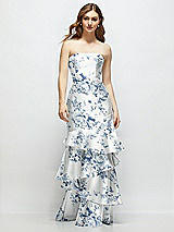 Side View Thumbnail - Cottage Rose Larkspur Floral Strapless Bodycon Maxi Dress with Tiered Ruffle Skirt