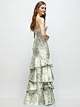 Rear View Thumbnail - Sage Cottage Rose Floral Strapless Bodycon Maxi Dress with Tiered Ruffle Skirt