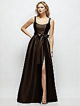 Side View Thumbnail - Espresso Scoop-Neck Tank Bodice Maxi Dress with Full Skirt