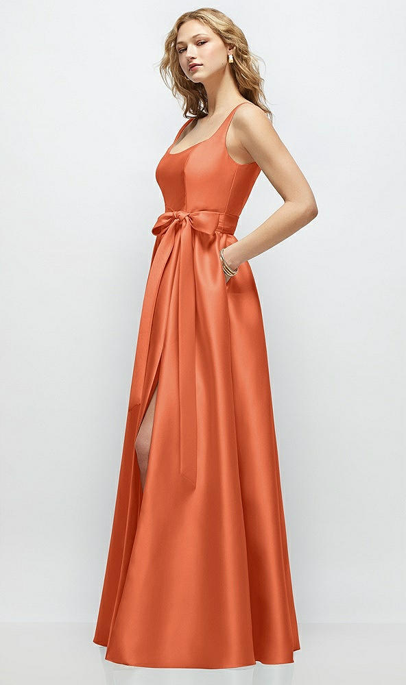 Front View - Portofino Orange Scoop-Neck Tank Bodice Maxi Dress with Full Skirt