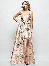 Side View Thumbnail - Butterfly Botanica Pink Sand Floral Scoop-Neck Tank Bodice Maxi Dress with Full Skirt