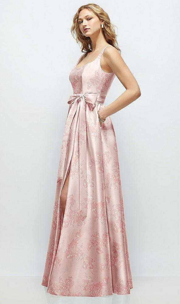 Front View - Bow And Blossom Print Floral Scoop-Neck Tank Bodice Maxi Dress with Full Skirt