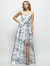 Side View Thumbnail - Cottage Rose Larkspur Floral Scoop-Neck Tank Bodice Maxi Dress with Full Skirt