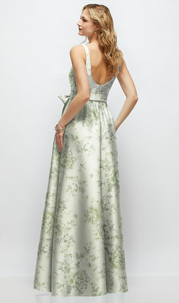 Back View - Sage Cottage Rose Floral Scoop-Neck Tank Bodice Maxi Dress with Full Skirt