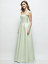 Side View Thumbnail - Mint Green Strapless Satin Drop Waist Gown with Full Skirt