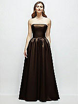 Front View Thumbnail - Espresso Strapless Satin Drop Waist Gown with Full Skirt