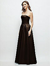 Side View Thumbnail - Espresso Strapless Satin Drop Waist Gown with Full Skirt