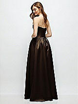 Rear View Thumbnail - Espresso Strapless Satin Drop Waist Gown with Full Skirt