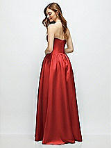 Rear View Thumbnail - Poppy Red Strapless Satin Drop Waist Gown with Full Skirt