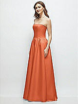 Side View Thumbnail - Portofino Orange Strapless Satin Drop Waist Gown with Full Skirt