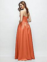 Rear View Thumbnail - Portofino Orange Strapless Satin Drop Waist Gown with Full Skirt