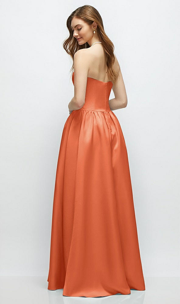 Back View - Portofino Orange Strapless Satin Drop Waist Gown with Full Skirt