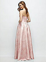 Rear View Thumbnail - Bow And Blossom Print Floral Strapless Satin Drop Waist Gown with Full Skirt
